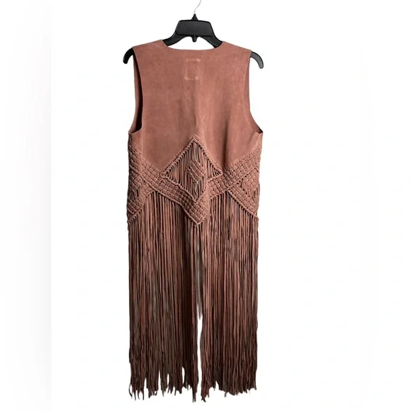 FREE PEOPLE | We the Free Fable Suede Fringe Vest Mauve Large NWOT - Picture 5 of 8